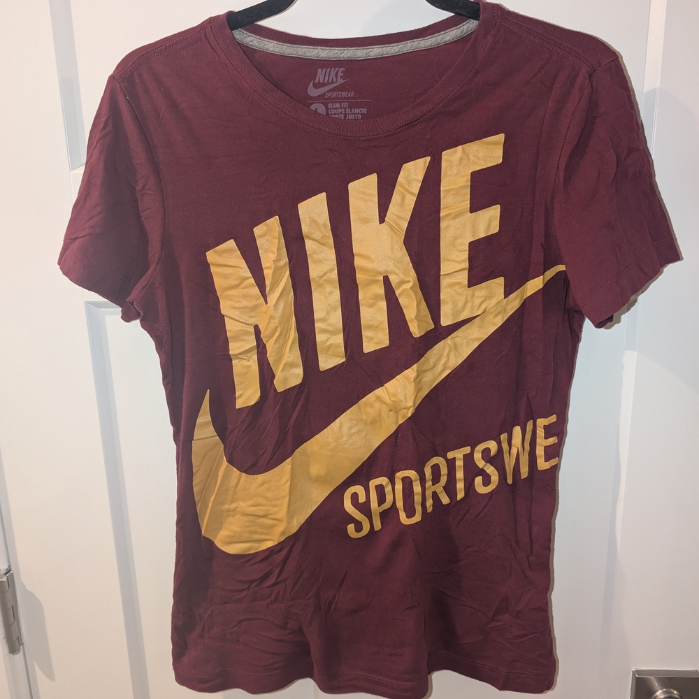 Nike Burgundy and Yellow Graphic Tee